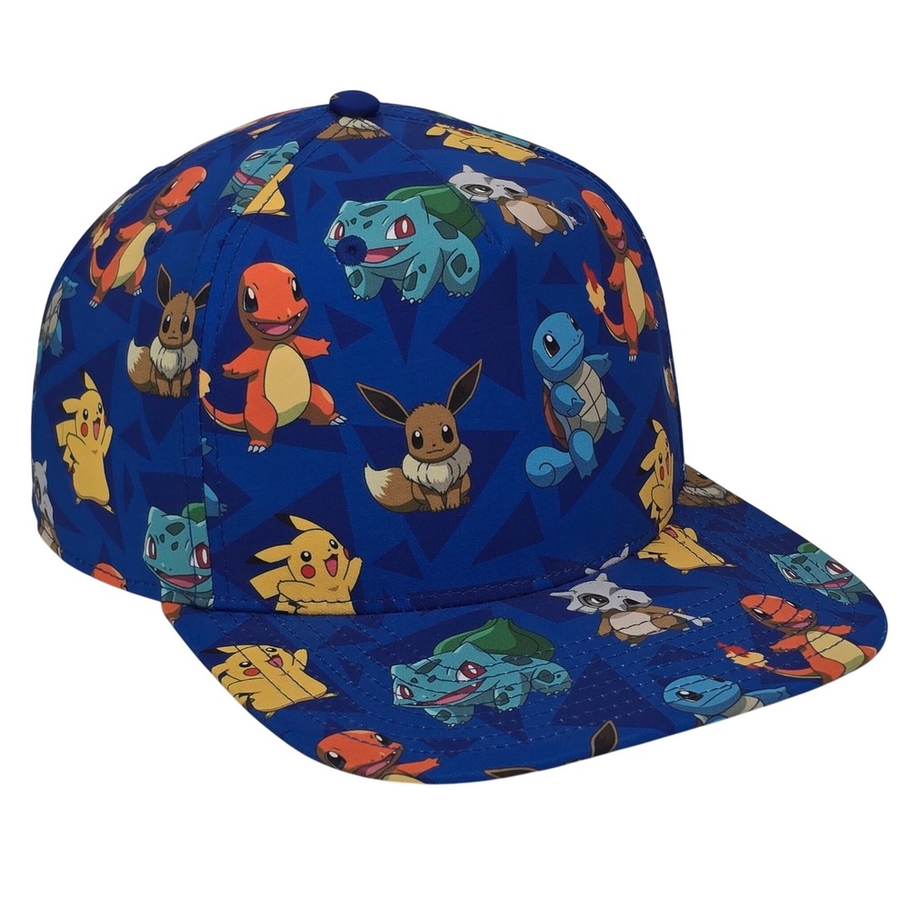 Pokemon All Over Print Snapback Hat Unisex OSFM Blue Pikachu Eevee Anime Cap
